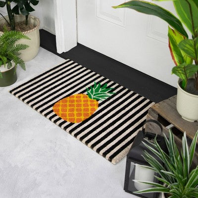  Northlight Ivory And Orange Pineapple Striped Natural Coir Outdoor Doormat 18" X 30"
