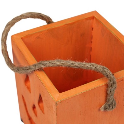  Northlight Small Orange Wood Jack O Lantern Halloween Candle Lantern - 6.25"