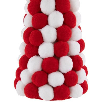  Northlight Pom Pom Cone Tree Christmas Decoration - 13" - White And Red