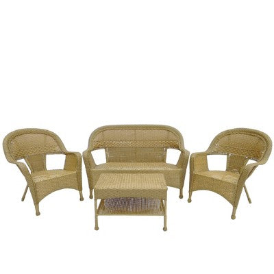  Northlight 4 Piece Honey Brown Wicker Loveseat Chairs And Table Patio Furniture Set 50"