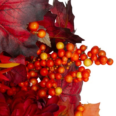  Northlight Leaves And Flowers Fall Harvest Wreath - 24-Inch, Unlit