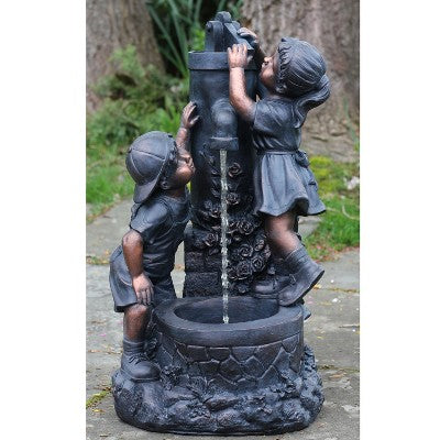  Northlight 29" Children At The Water Pump Well Outdoor Patio Garden Fountain - Black/Bronze