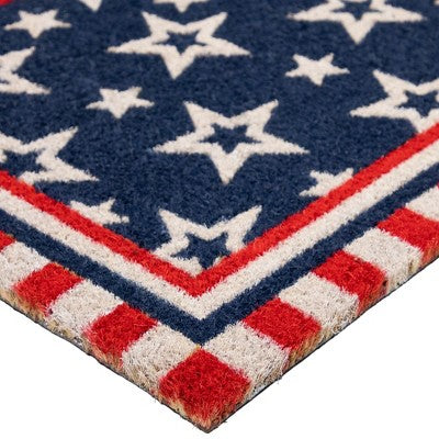  Northlight Blue And Red Americana Stars And Striped Border Coir Outdoor Doormat 18" X 30"