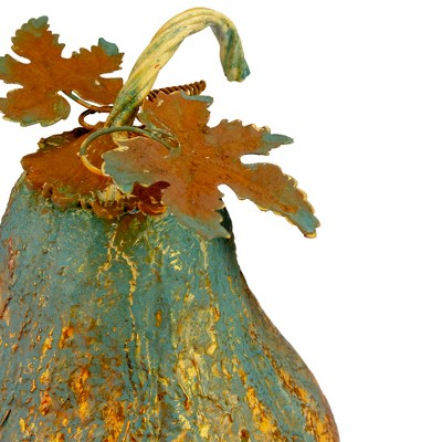  Northlight 14" Orange And Gold Elongated Autumn Pumpkin Metal Tabletop Decoration