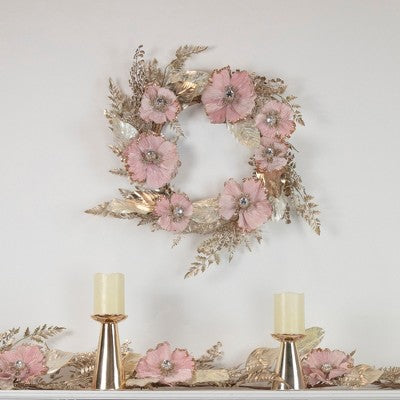  Northlight Champange And Pink Flower Wreath, 24-Inch, Unlit