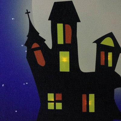  Northlight Fiber Optic And LED Lighted Witch In The Moon Halloween Canvas Wall Art 12" X 15.75"