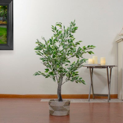  Northlight 47" Artificial Variegated Green And Ivory Leaf Ficus Potted Plant