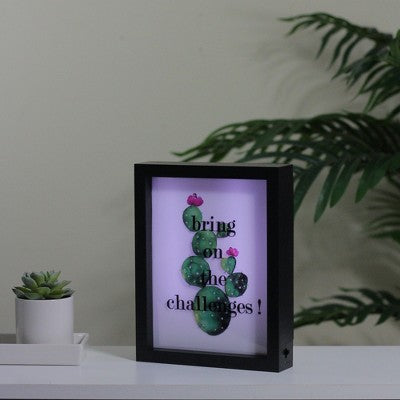  Northlight LED Lighted 'Bring On The Challenges' Cactus Framed Light Box 9" X 7"