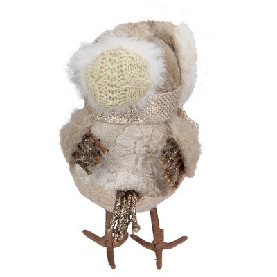  Northlight 6" Beige And White Plush Bird In Earmuffs Christmas Figure