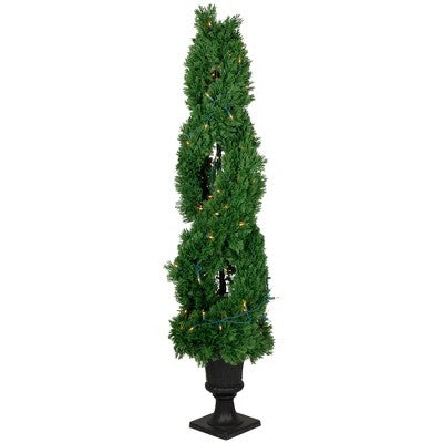  Northlight Real Touch™ Artificial Pre-Lit Cedar Double Spiral Topiary Tree, Clear Lights 4.5'