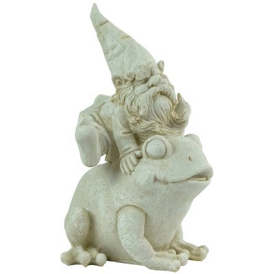  Northlight 9.75" Spring Weathered Frog And Gnome Outdoor Patio Garden Statue - Ivory