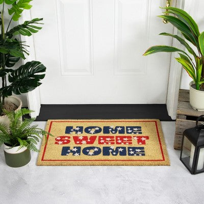  Northlight Red And Blue Americana Home Sweet Home Coir Outdoor Doormat 18" X 30"