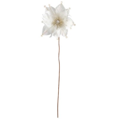  Northlight Beaded Feather Poinsettia Artificial Christmas Pick - 13.75" - White