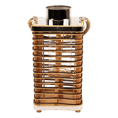  Northlight Rectangular Rattan Glass Candle Lantern With Jute Handle - 15.5"