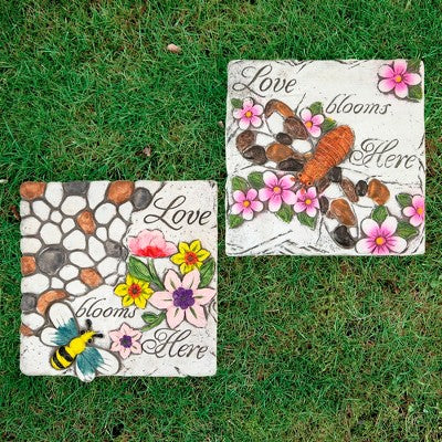  Northlight Set Of 2 'Love Blooms Here' Floral Outdoor Garden Stones 7"
