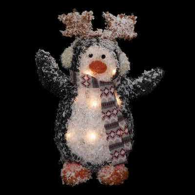  Northlight 22" Lighted Snowy Penguin In Antler Hat Outdoor Christmas Decoration