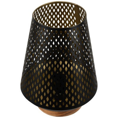  Northlight Laser-Cut Diamond Pattern Iron Table Lamp With Wood Base - 11" - Black And Gold