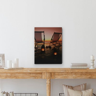  Northlight LED Lighted Sunset Beach Chairs With Lanterns Canvas Wall Art 15.75"