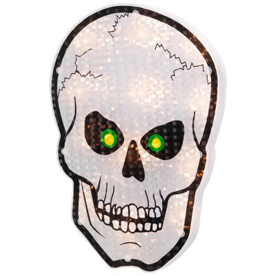  Northlight Lighted Holographic Halloween Skull Window Silhouette - 12" - Clear Lights