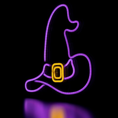  Northlight LED Witch Hat Neon Lighted Halloween Wall Or Window Decoration - 15" - Purple