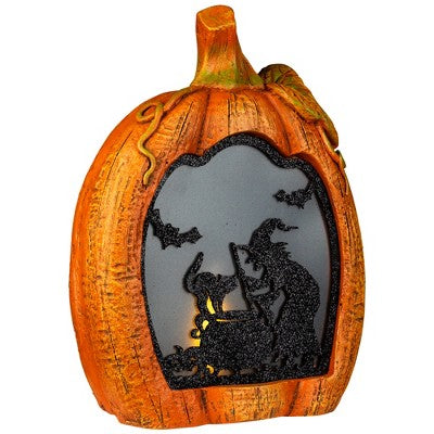  Northlight Witch Stirring Flickering Cauldron Scene Inside Pumpkin Halloween Decoration - 13" - LED Orange Light