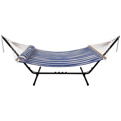  Northlight Striped Quilted Two Person Double Hammock With Pillow - 9' X 55" - Blue And Cream