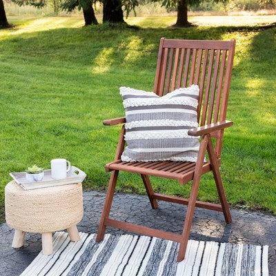 Northlight 20" Gray And Cream Handloom Woven Outdoor Throw Pillow