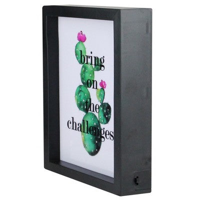  Northlight LED Lighted 'Bring On The Challenges' Cactus Framed Light Box 9" X 7"