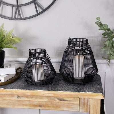  Northlight Large Geometric Iron Hurricane Candle Lantern - 11.25" - Black