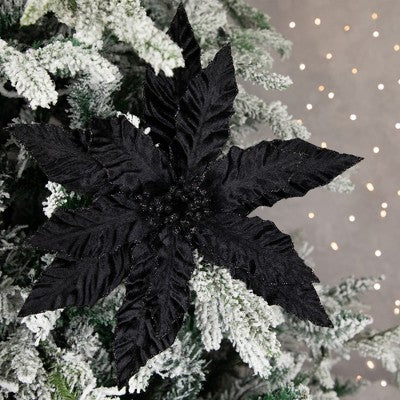  Northlight 26" Black Glittered Poinsettia Christmas Stem Spray