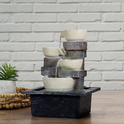  Northlight 11" LED Lighted Cascading 4-Tier Bowl Indoor Tabletop Water Fountain