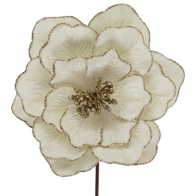  Northlight 24" Glittered Cream Magnolia Christmas Stem Spray