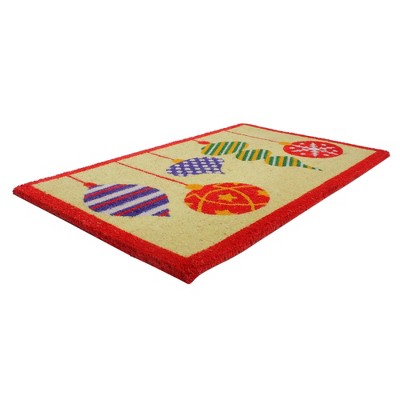  Northlight Brightly Colored Mixed Christmas Ornaments Doormat With Red Border 30" X 18"