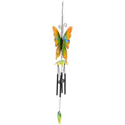  Northlight 15.75" Orange And Green Metal Butterfly Outdoor Garden Windchime