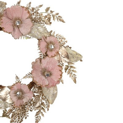  Northlight Champange And Pink Flower Wreath, 24-Inch, Unlit