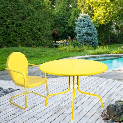  Northlight 39.25-Inch Outdoor Retro Metal Tulip Dining Table, Yellow