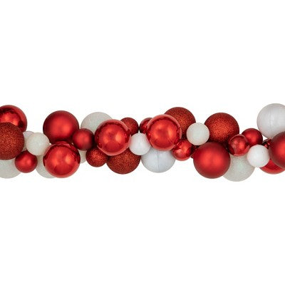  Northlight 6' Red And White 3-Finish Shatterproof Ball Christmas Garland