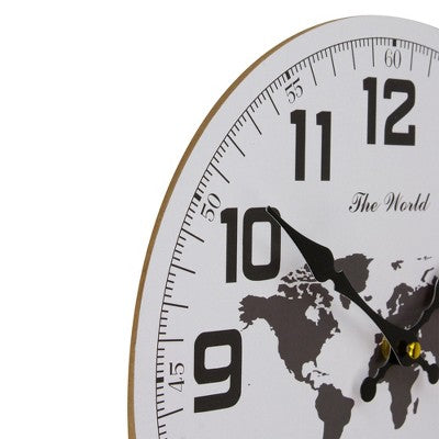  Northlight 12" White And Black Battery Operated Round Wall Clock With Continent Design