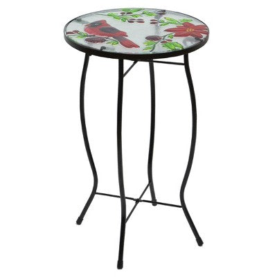  Northlight 19" Red Cardinal And Pine Cone Glass Patio Side Table