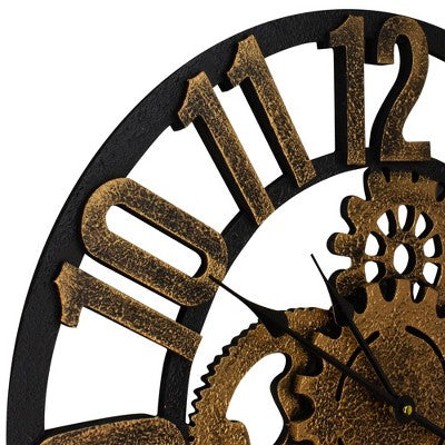  Northlight 24" Gold And Black Battery Operated Round Wall Clock With Cogs