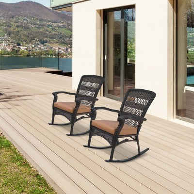  Northlight 42" Dark Brown Resin Wicker Rocker Chair With Cushion