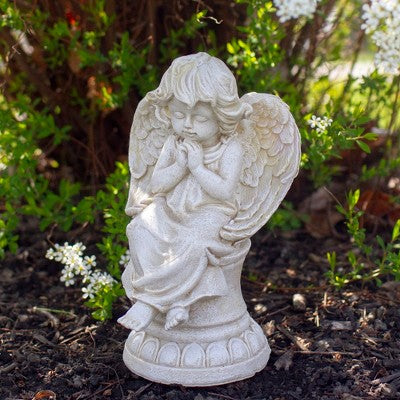  Northlight 9" Ivory Praying Angel On Pedestal Outdoor Garden Statue