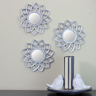  Northlight Set Of 3 Matte Silver Arched Floral Mirrors Wall Decor 10"