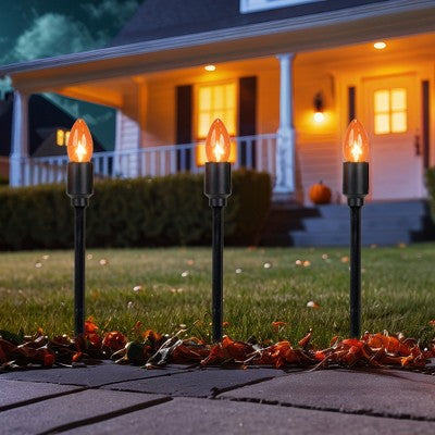  Northlight C9 Halloween Pathway Markers - Orange - 8.75' Black Wire - Set Of 10