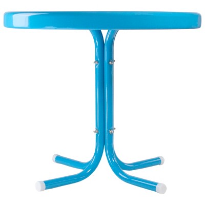  Northlight 22" Round Outdoor Retro Steel Tulip Side Table, Turquoise Blue