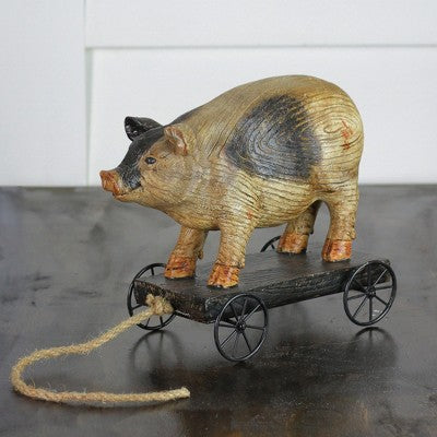  Northlight 10" Black And White Wood Textured Pig On Cart Outdoor Garden Statue
