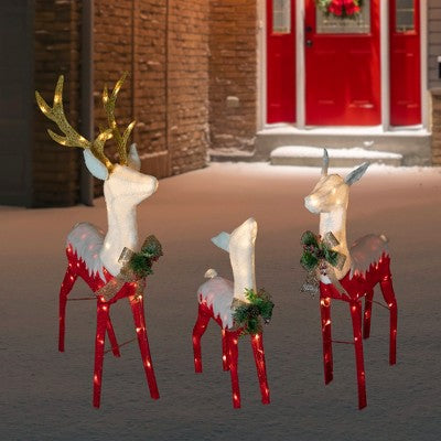  Northlight Set Of 3 Lighted Red Reindeer Family Outdoor Christmas Decoration