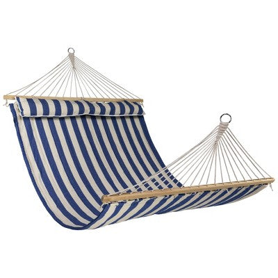  Northlight Striped Quilted Two Person Double Hammock With Pillow - 9' X 55" - Blue And Cream