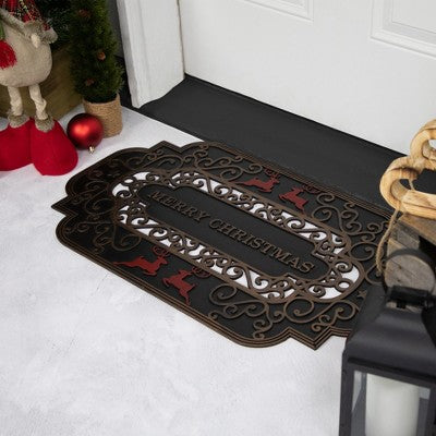  Northlight Black And Copper Reindeer "Merry Christmas" Doormat 18" X 30"