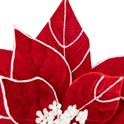  Northlight 20" Red And White Velvet Glittered Poinsettia Christmas Stem Spray